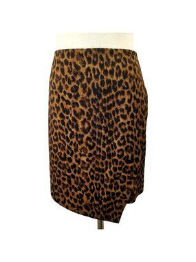 Ann Taylor Womens 0 Leopard Print Wool Blend Mini Skirt Asymmetrical